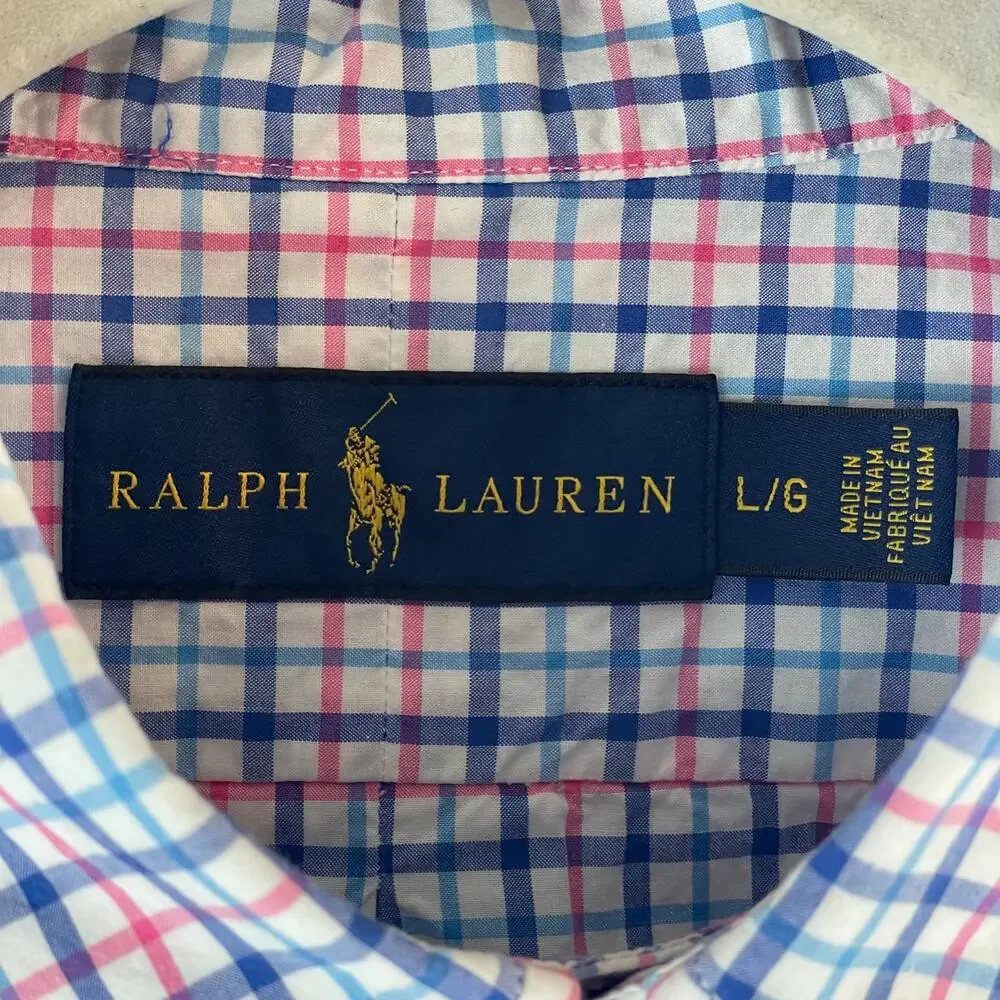 Ralph Lauren Vintage Short Sleeve Plaid Shirt SZ L